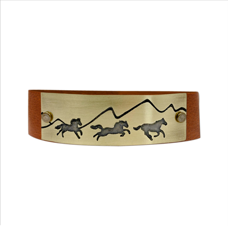 Wild Horses Leather Cuff Bracelet