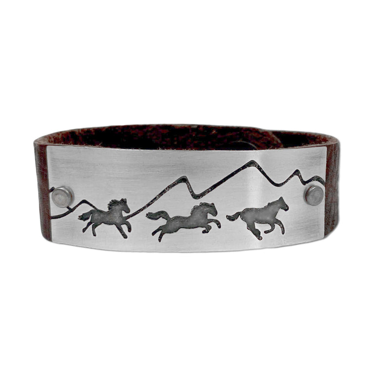 Wild Horses Leather Cuff Bracelet, Espresso / Matte Silver / Women's, daphne lorna