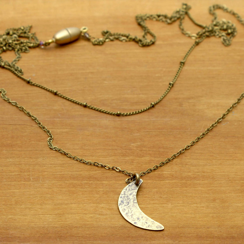 Crescent Long Layered Necklace, Antique Brass, daphne lorna