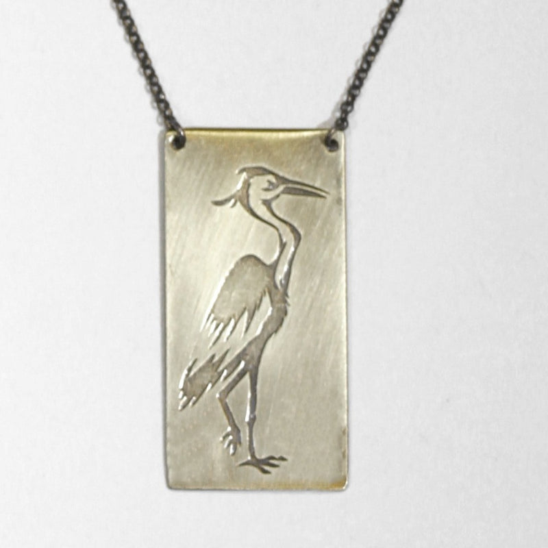 Blue Heron Rectangular Long Layered Necklace, Antique Brass / Chain, daphne lorna