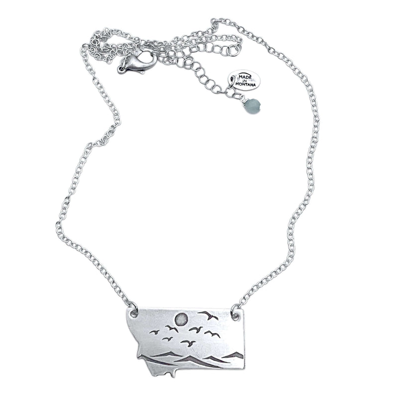 Flyover Montana - Necklace with Mountains birds and sun