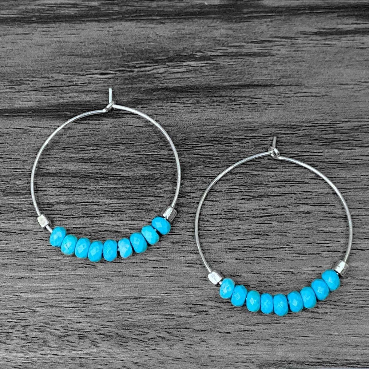 Shun Howlite Beaded Hoop Earrings, Matte Silver, daphne lorna