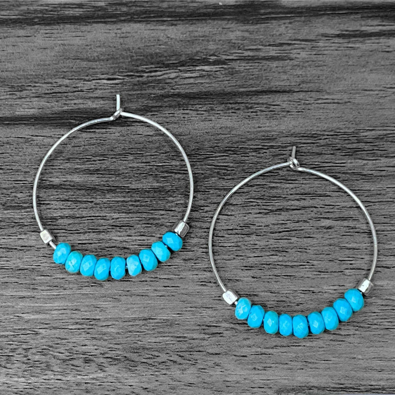 Shun Howlite Beaded Hoop Earrings, Matte Silver, daphne lorna