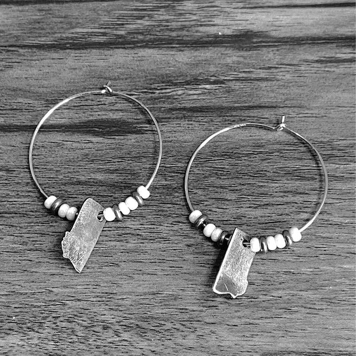 MT Beaded Hoop Earrings, Matte Silver, daphne lorna