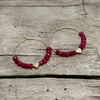 Love Earrings - Beaded hoop earrings with heart and ruby jade