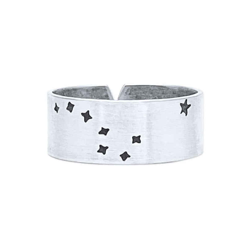 Big Dipper 2, Adjustable Ring in matte silver finish with star etchings for astronomy lovers.