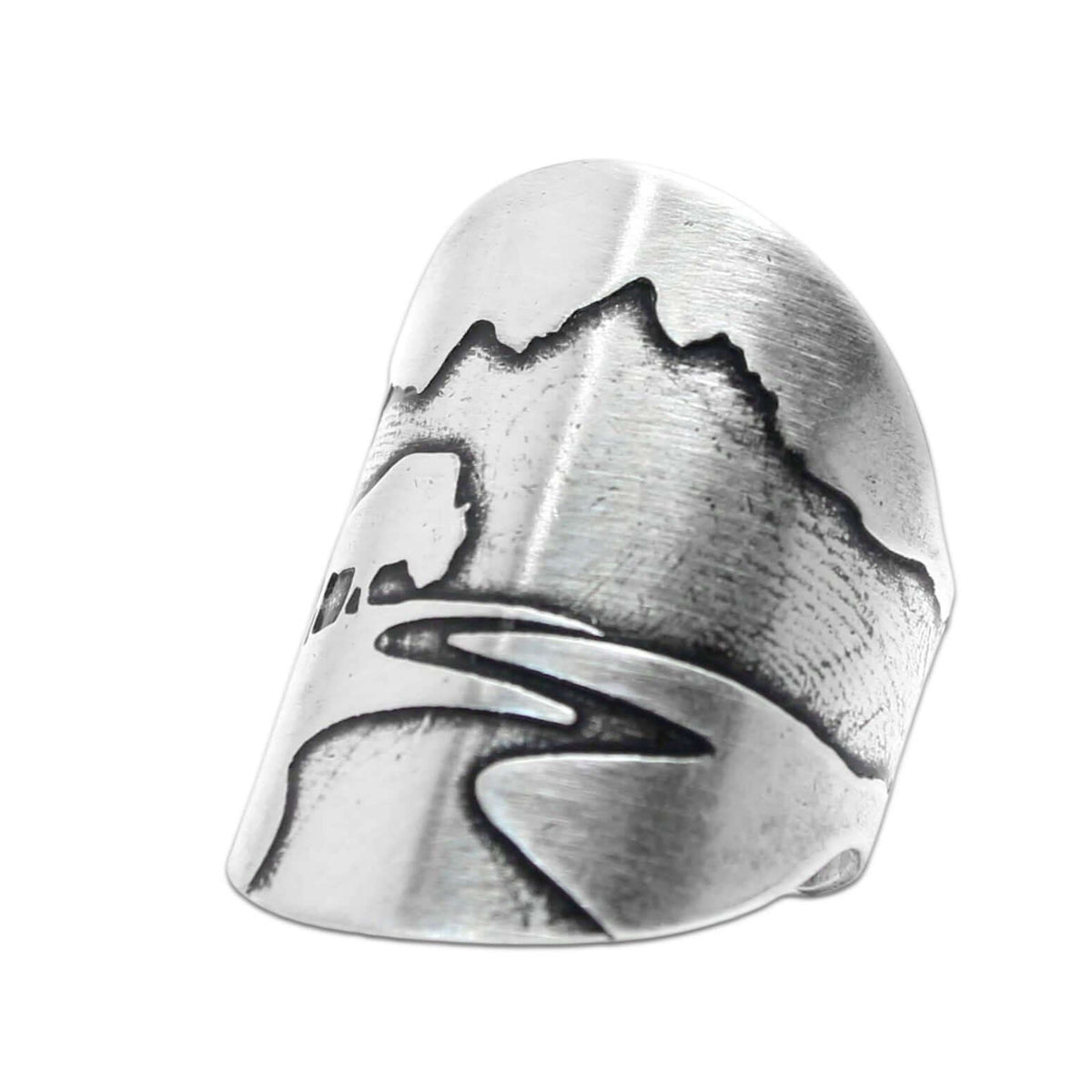 Buff in the Tetons Adjustable Ring featuring a silhouette of the Grand Tetons and Snake River.