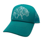 Buff in the Tetons Trucker Hat, Forest and White, daphne lorna