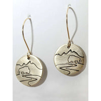Buffalo in the Tetons Earring showcasing a buffalo and mountain design on solid brass in matte silver finish.