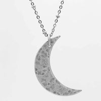Crescent Long Layered Necklace featuring a crescent moon pendant in matte silver finish.