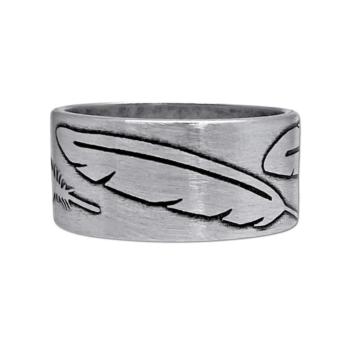 Feather Ring in Matte Silver featuring intricate feather design, perfect for a subtle yet eye-catching look.