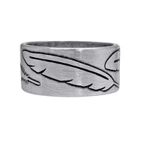 Feather Ring in Matte Silver featuring intricate feather design, perfect for a subtle yet eye-catching look.