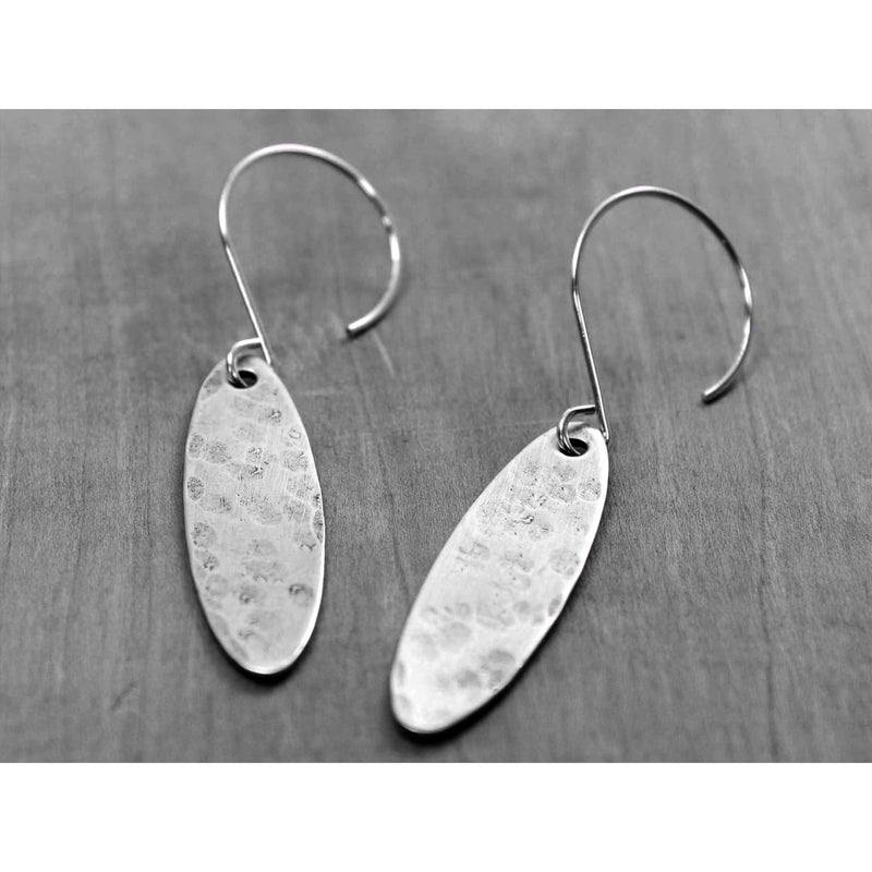 Fog Drop Earrings in matte silver finish, featuring a textured surface and simple sterling silver earwires.