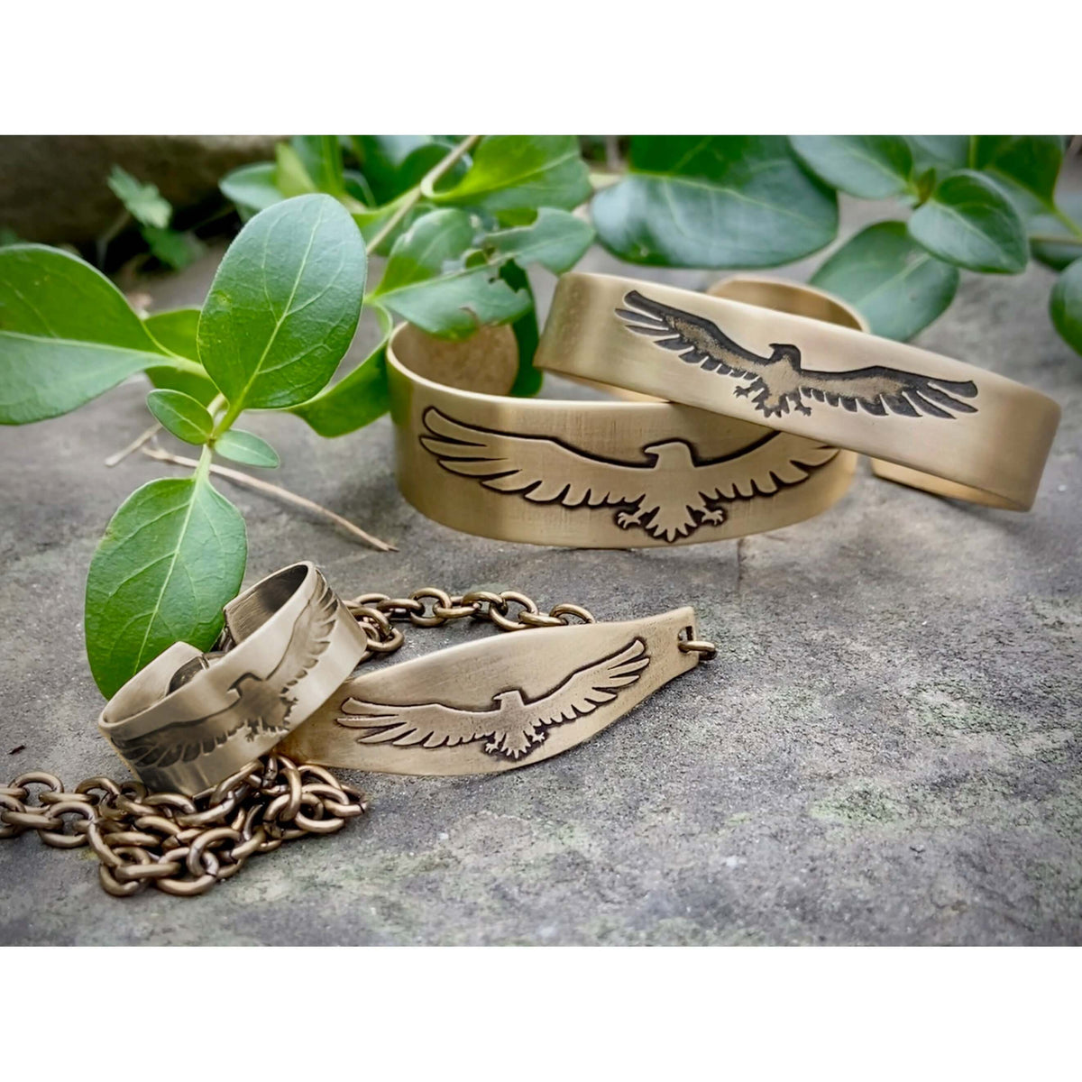 Freebird Cuff Bracelet- Eagle Bird bracelet for men and women featuring intricate eagle etching and adjustable cuffs