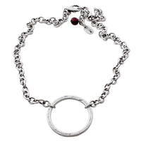 Beautifully hammered Halo Necklace on adjustable cable chain, available in Matte Silver finish.