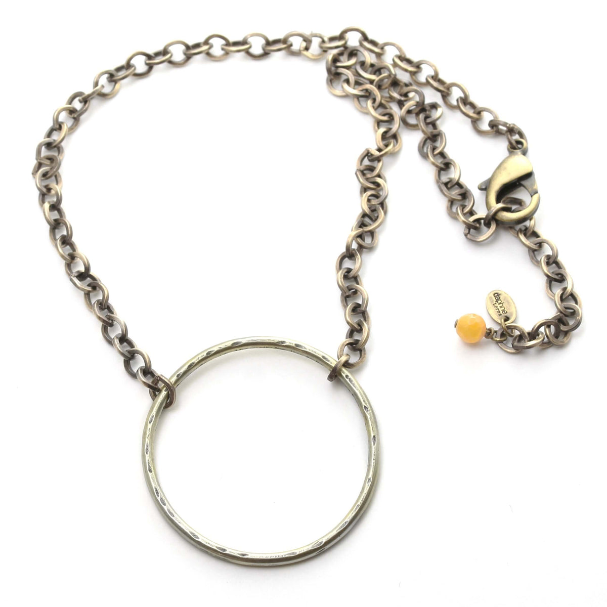 Hula Necklace featuring a circle hoop design with a chain and lobster claw clasp.