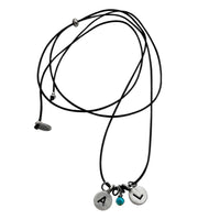 Initial Necklace with A and L initials featuring a blue bead on a simple black cord.