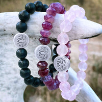 Lotus Stretch Bracelet - Gemstone Beaded Stretchy Bracelet featuring shungite, amethyst, and rose quartz beads.