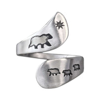 Mama and Cubs Adjustable Ring in matte silver with bear and star design, perfect for wildlife enthusiasts.