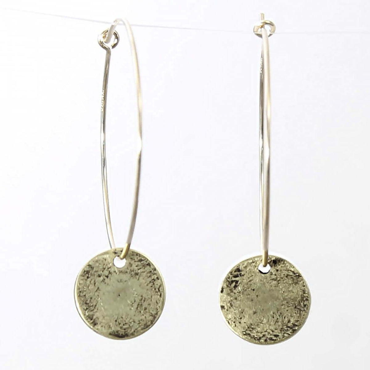 Mini Moon Hoop Earrings in antique brass finish with hand-textured design, perfect for astrology lovers.