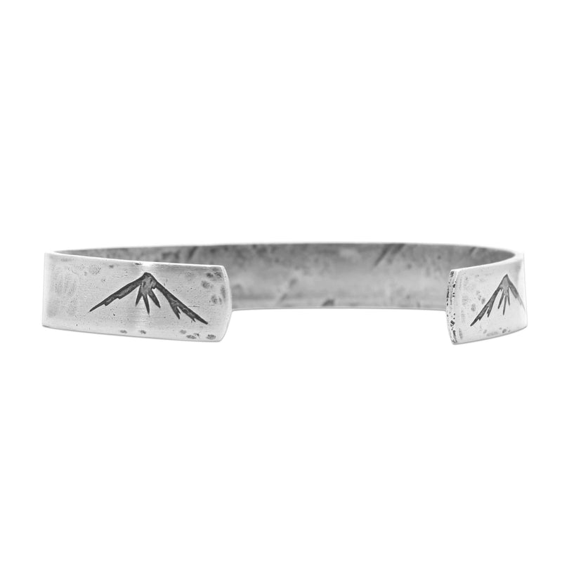 Mountain Peaks Cuff Bracelet showcasing mountain peak design, perfect for outdoor enthusiasts and adventure lovers.