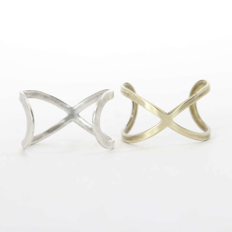 Open Space Adjustable Ring in Matte Silver and Antique Brass finishes, showcasing a unique and classy design.