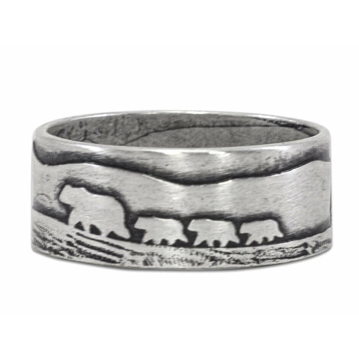 Bears on a Hike Ring, Matte Silver / 7, daphne lorna