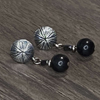 Shun Blossom Beaded Post earrings featuring Shungite beads on a matte silver setting, stylish and elegant.
