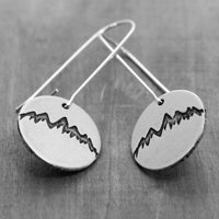Snowcap Mountain Earrings showcasing elegant snowcapped mountain peaks in round disks with kidney earwires.