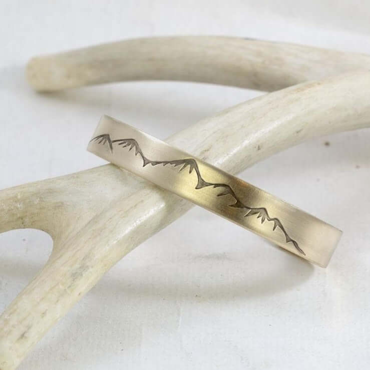 Snowcap Mountains Cuff Bracelet- Great gift for men and women on antler decor background