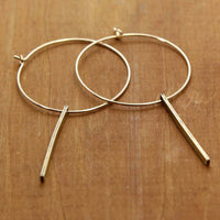 Twigs Hoop Earrings in Antique Brass with twig design, stylish and simple for any outfit, 1" twig length, 2" overall drop.