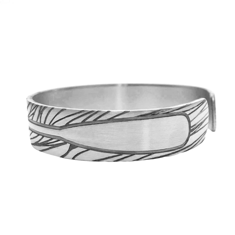 Upstream Cuff Bracelet - Paddle River Rafting Adventure featuring a detailed paddle design and unique etching.
